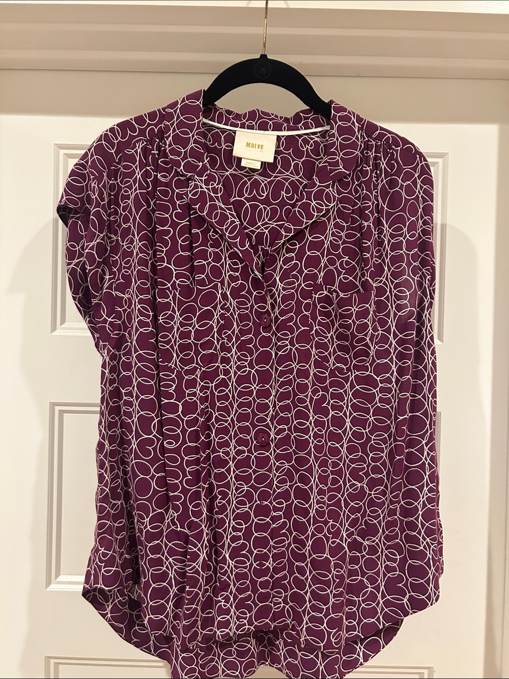 Maeve Plum Loop-Print Cap Sleeve Blouse